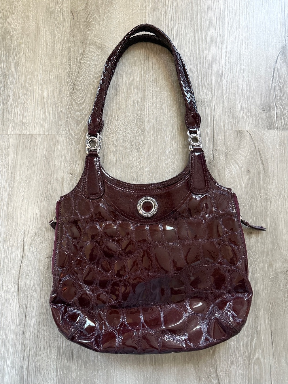 Brighton Black Patent Exotic Bag Purse Dress Casual 12x18